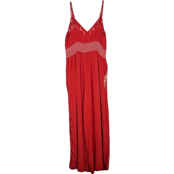 American Eagle Red Embroidered Double Strap Smocked Sleeveless Jumpsuit size XL - Picture 4 of 9